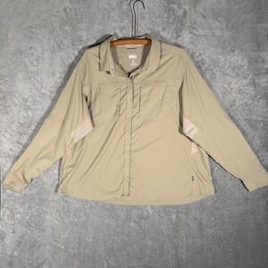 REI Co-op Sahara Shirt Women 3X Beige Button Up Outdoor Hiking L/s Vented Safari
